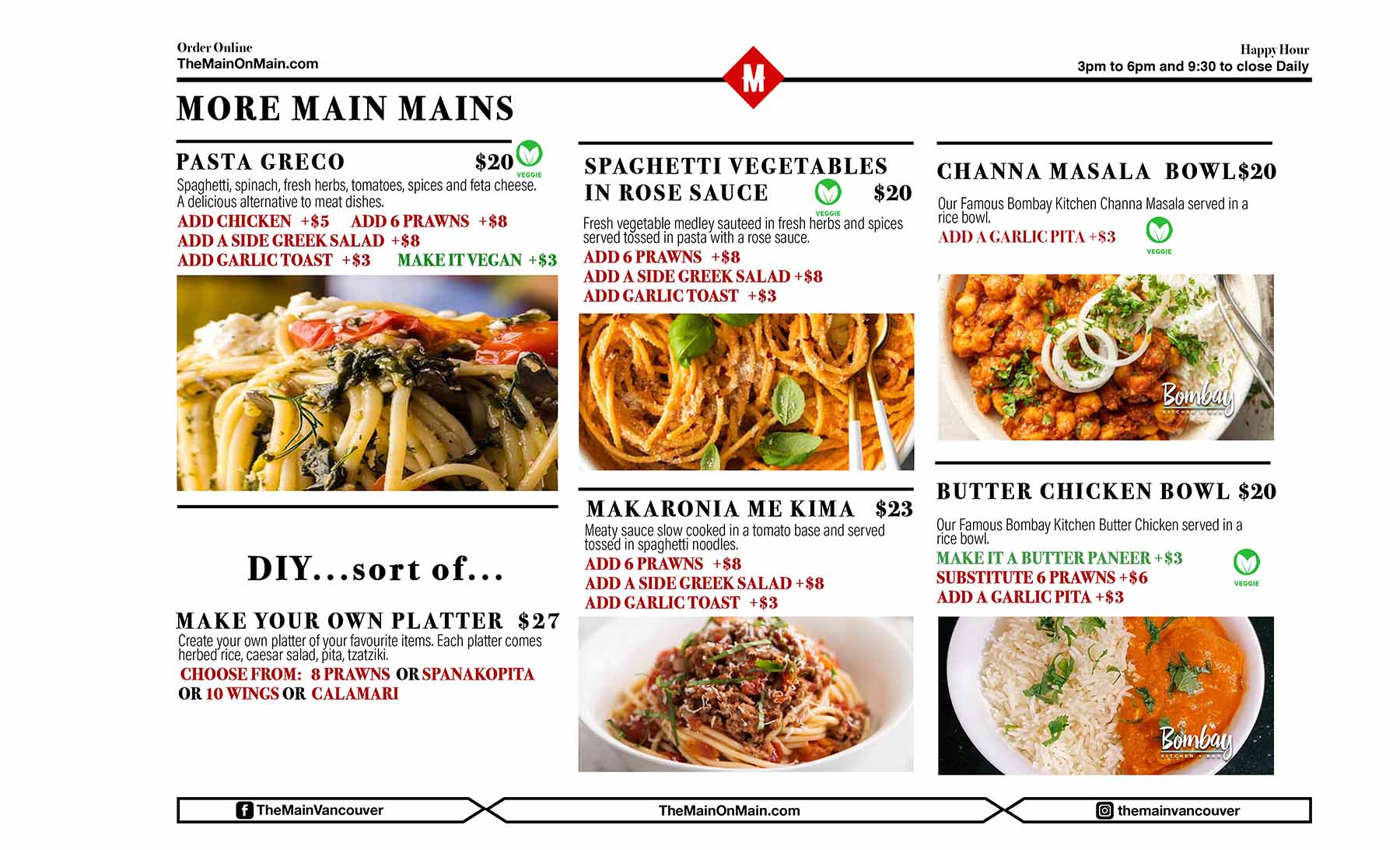 The Main Dinner Menu Page 1